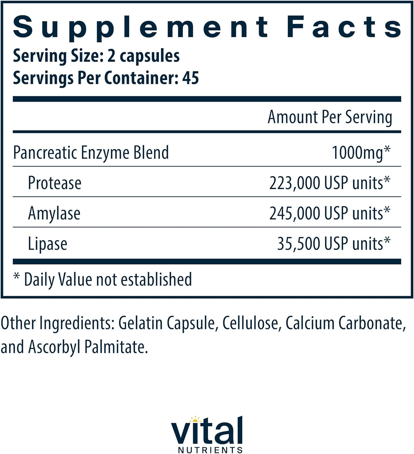 Vital Nutrients Pancreatic Enzymes 1000 mg (Full Strength) – Digestive Enzyme Supplement | 90 Capsules
